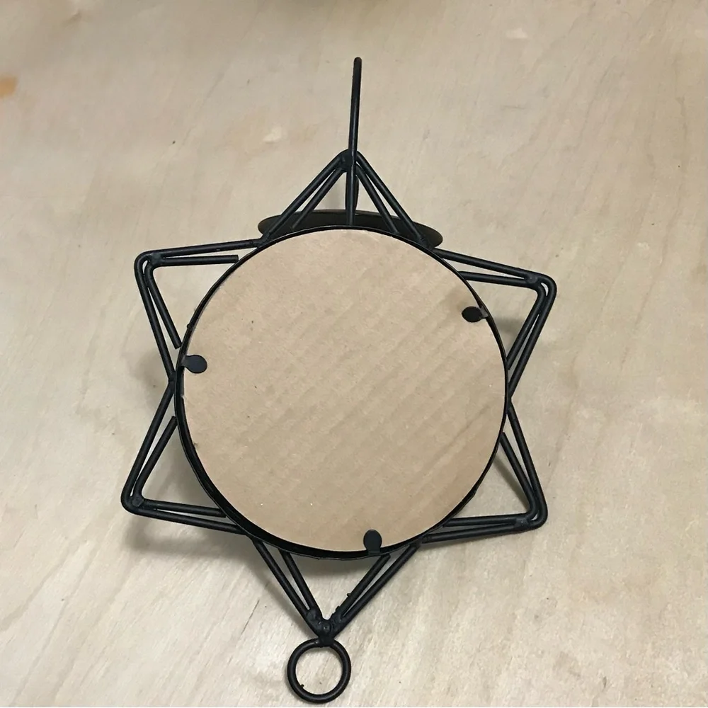 Black Metal Star Mirror Gothic Wall Sconce Candle Holder